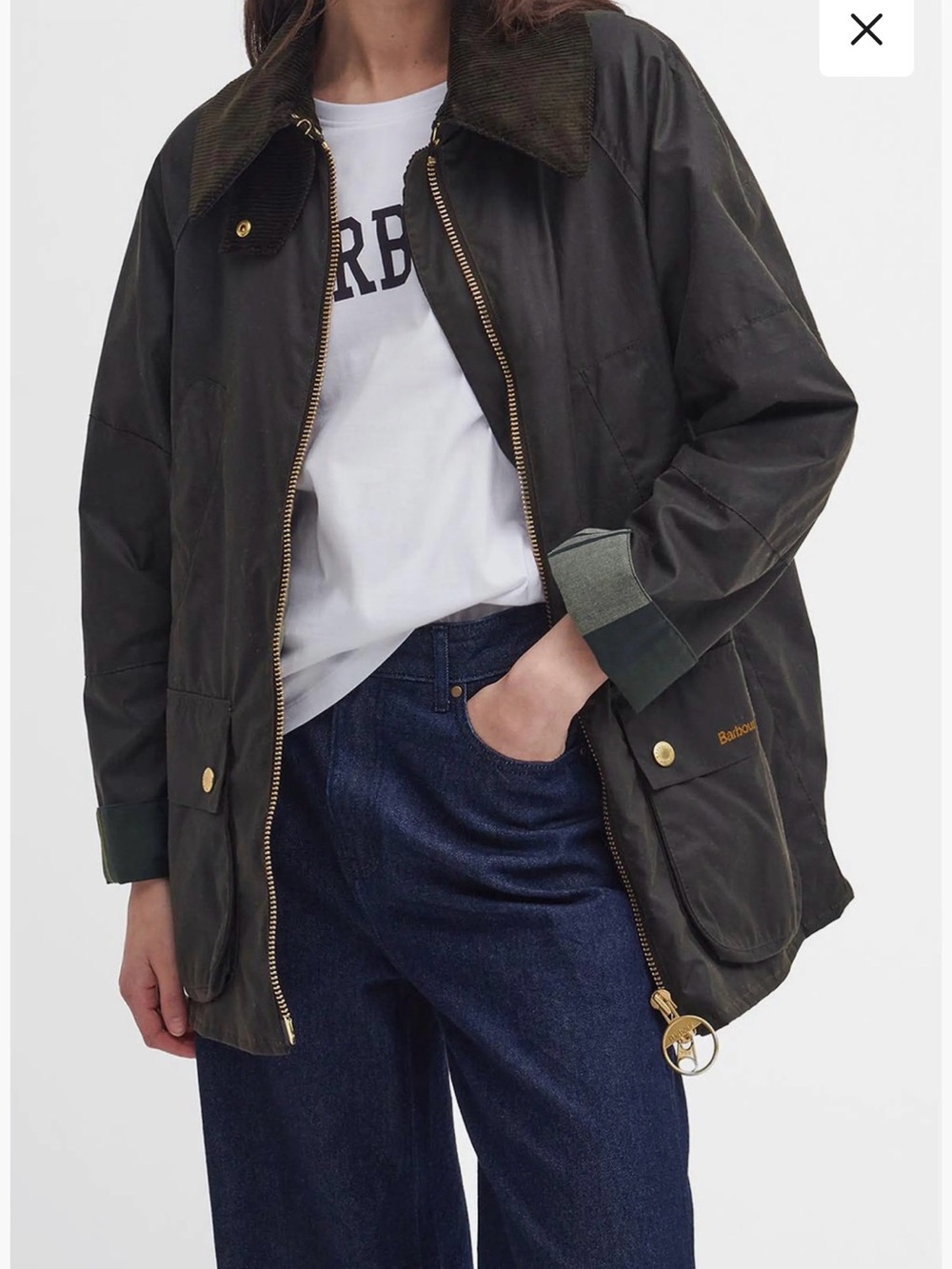 Barbour Dark Olive Waxed Utility Jacket with Corduroy Collar